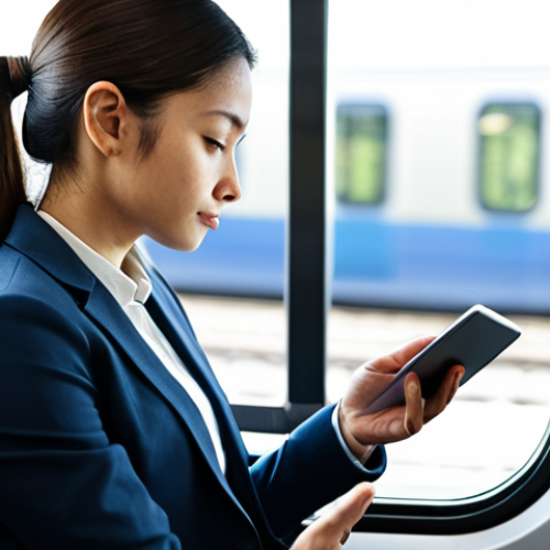 Home 23 A diverse young professional in a modest business casual outfit, fully clothed, focused on a digital tablet screen while commuting on a modern, clean train. The background shows a blurred urban landscape through the window. The scene captures a sense of quiet concentration and productivity, highlighting efficient use of time. Professional photography, natural daylight, soft focus, high resolution, perfect anatomy, correct proportions, well-formed hands, proper finger count, natural body proportions, natural pose. Safe for work, appropriate content, family-friendly.