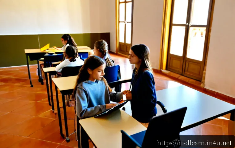 인공지능 교육 - Photorealistic Italian secondary school classroom during an artificial intelligence lesson, diverse ...